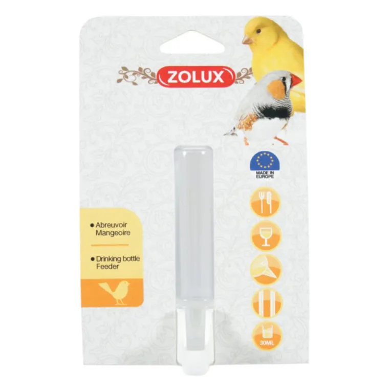 ZOLUX Abreuvoir ou mangeoire pour les oiseaux à bec droit coloris transparent – 30 ml