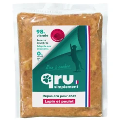 QRU Aliment cru pour chat repas haché lapin poulet Simplement congelé - 450 g