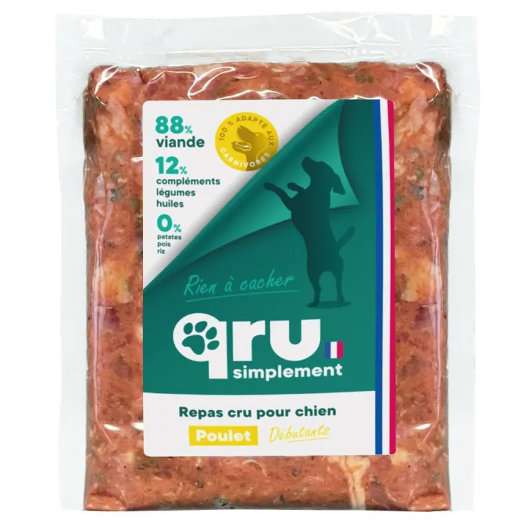 QRU Aliment cru pour chien repas haché poulet Simplement congelé - 900 g
