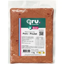 QRU Aliment cru pour chien repas porc Essentiel congelé - 1 kg