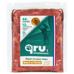 QRU Aliment cru pour chien repas haché dinde Simplement congelé - 450 g