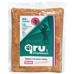 QRU Aliment cru pour chien repas haché bœuf et dinde Simplement congelé - 450 g