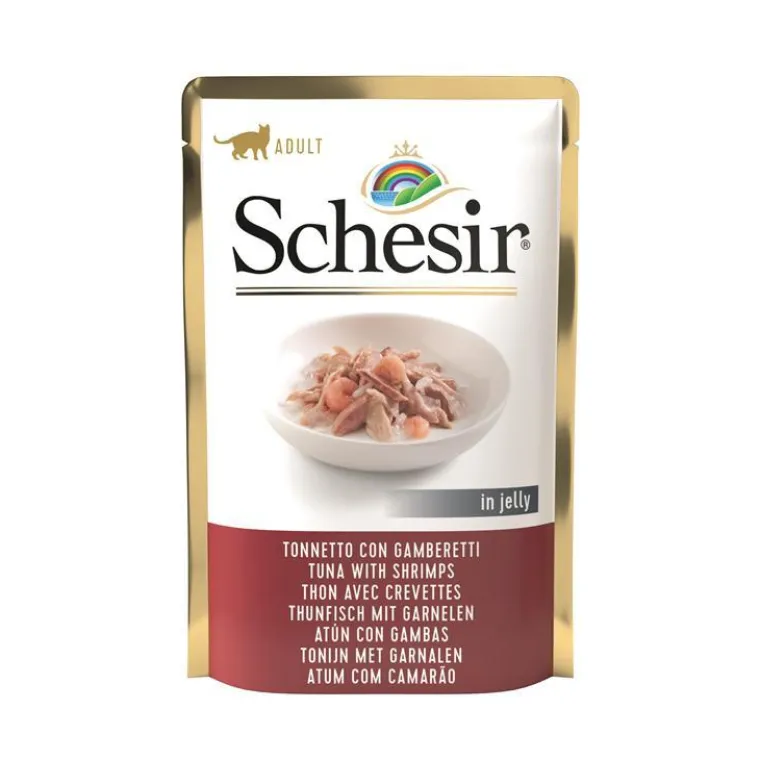 SCHESIR Aliment humide pour chat thon et crevettes sachet en gelée - 85 g
