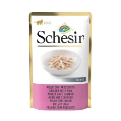 SCHESIR Aliment humide pour chat filets de poulet avec jambon sachet en gelée - 85 g