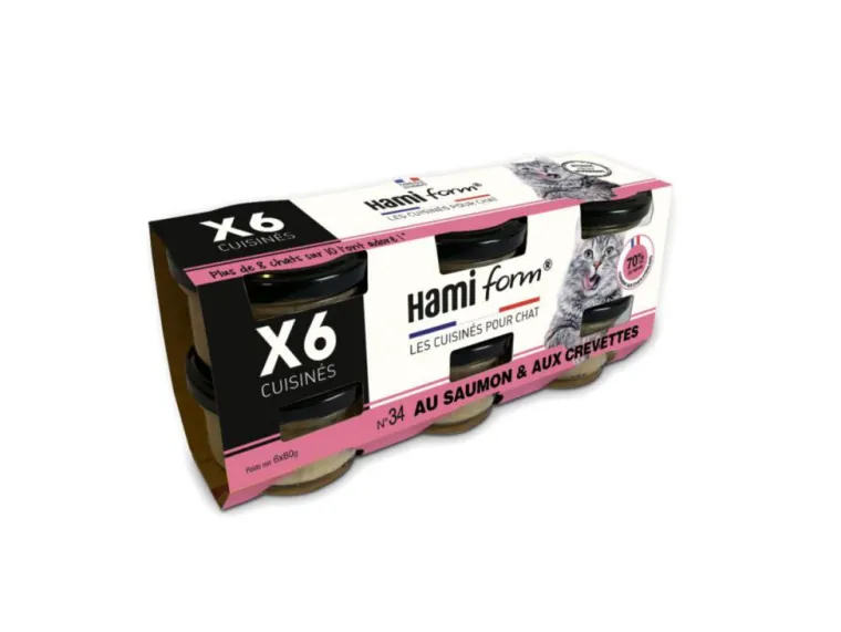 HAMIFORM Alimentation humide pour chat pâtées à base de saumon et de crevettes recette n°34 - 6 pots x 80 g