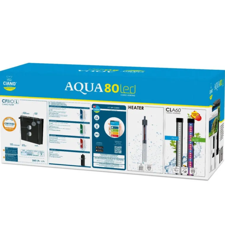 CIANO Aquarium d'eau douce complet coloris noir Aqua 80 LED 71 L