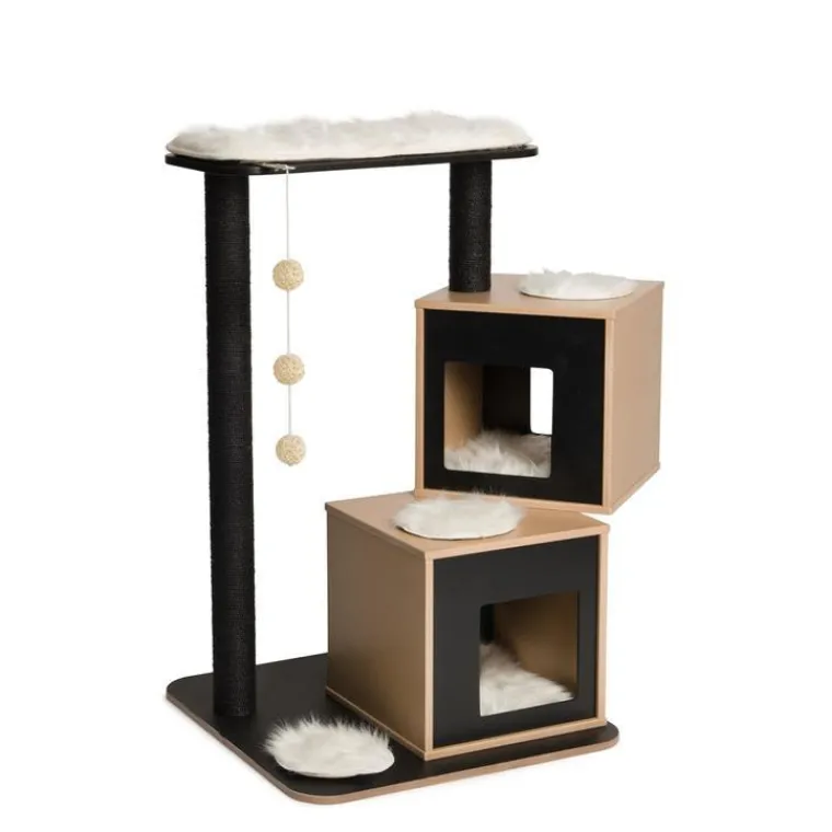 CATIT Arbre à chat avec panier et griffoir coloris noir Vesper Double avec base - 103 cm