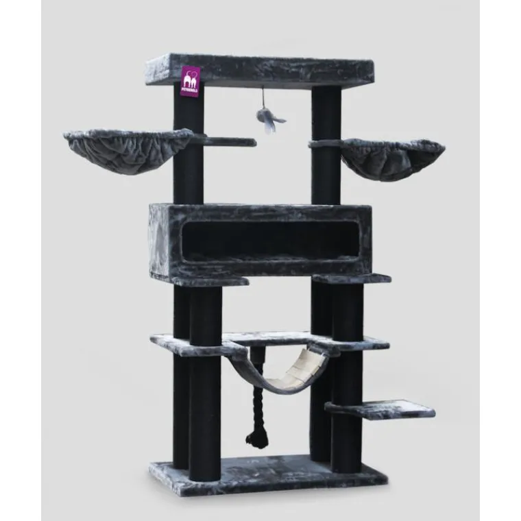 PETREBELS Arbre à chat coloris noir Lookout 198 - 100 x 60 x 198 cm