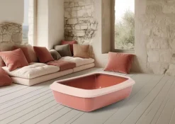 SAVIC Bac à litière avec rebord pour chat coloris champagne Iriz - 50 x 37 x 14 cm