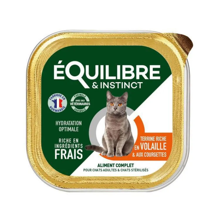 EQUILIBRE & INSTINCT Barquette alimentaire pour chat stérilisé goût volaille - 85 g