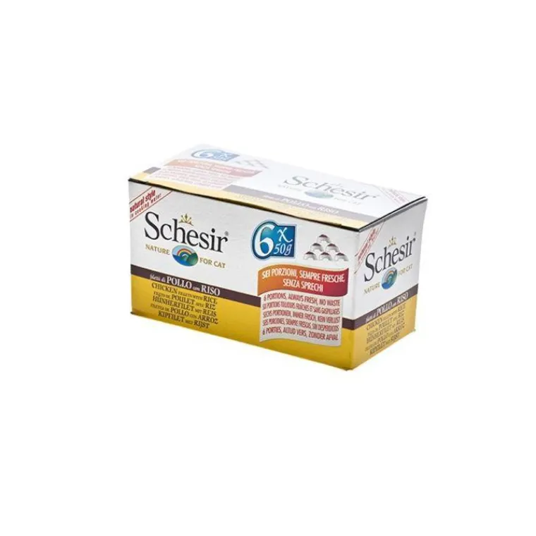 SCHESIR Boîte pour chat Poulet + bouillon 6 x 50 g