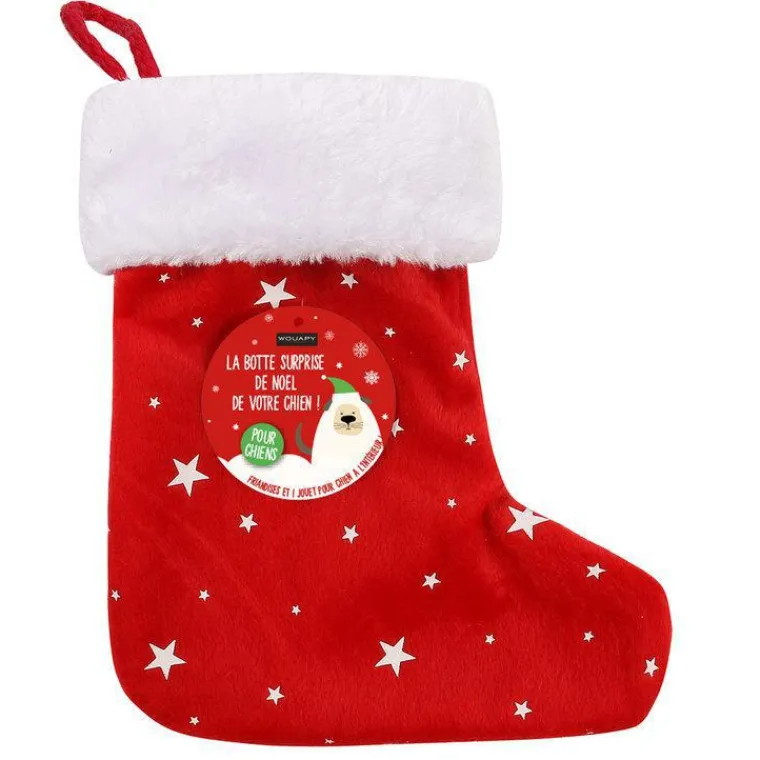WOUAPY Botte surprise de Noël pour chien avec des friandises et un jouet coloris rouge – 19 x 6 x 22 cm