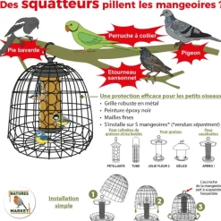 NATURES MARKET Cage de protection anti-étourneaux noire en métal Ø 27,5 x 25 cm