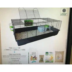 GRAIN DE VIE Cage pour lapin nain coloris noir avec 4 produits inclus Basics kit complet – 59 x 118 x 43 cm