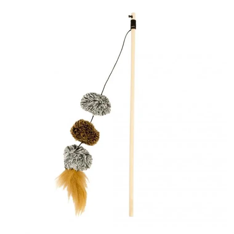DUVOPLUS Canne à pêche pour chat coloris multicolore pompon - 20 x 5 cm