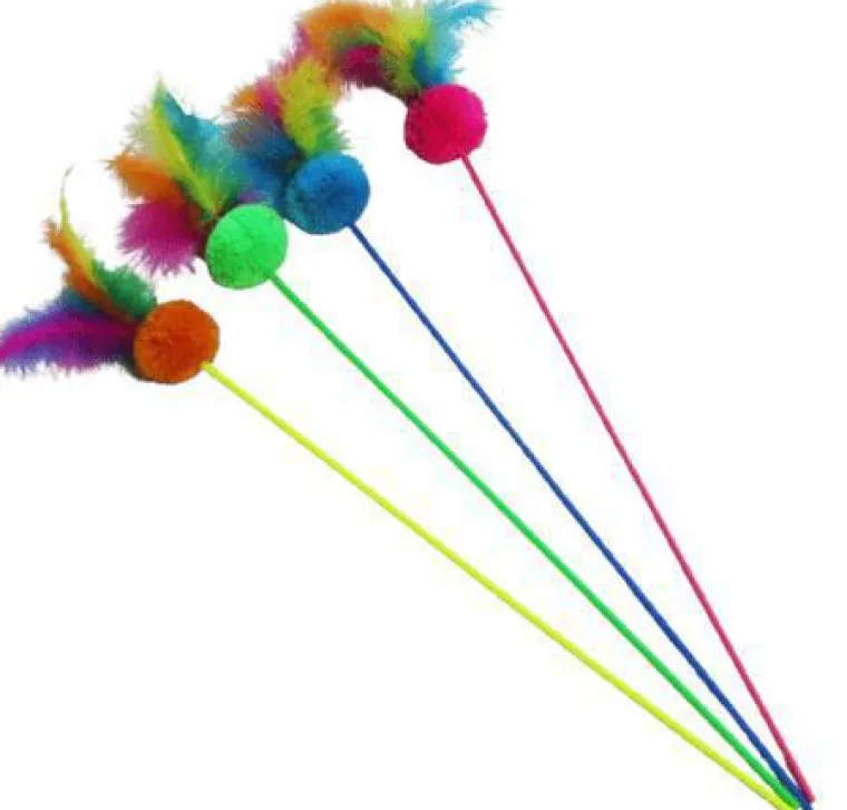 BUBIMEX Canne à pêche pour chat coloris multicolore avec des plumes - 58 cm