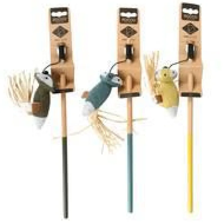 D&D Canne à pêche pour chat coloris multicolore animal avec queue en paille Home Rocco - 35 x 5 x 4 cm