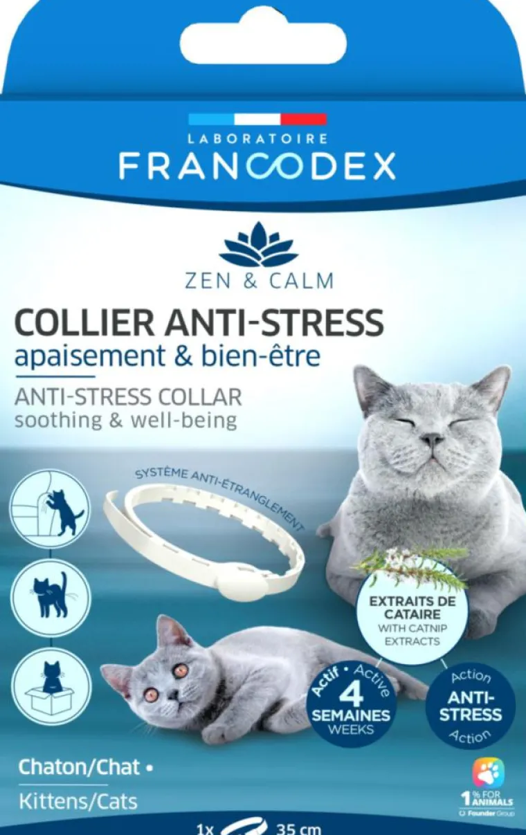 FRANCODEX Collier anti-stress pour chat coloris blanc - Ø 35 cm