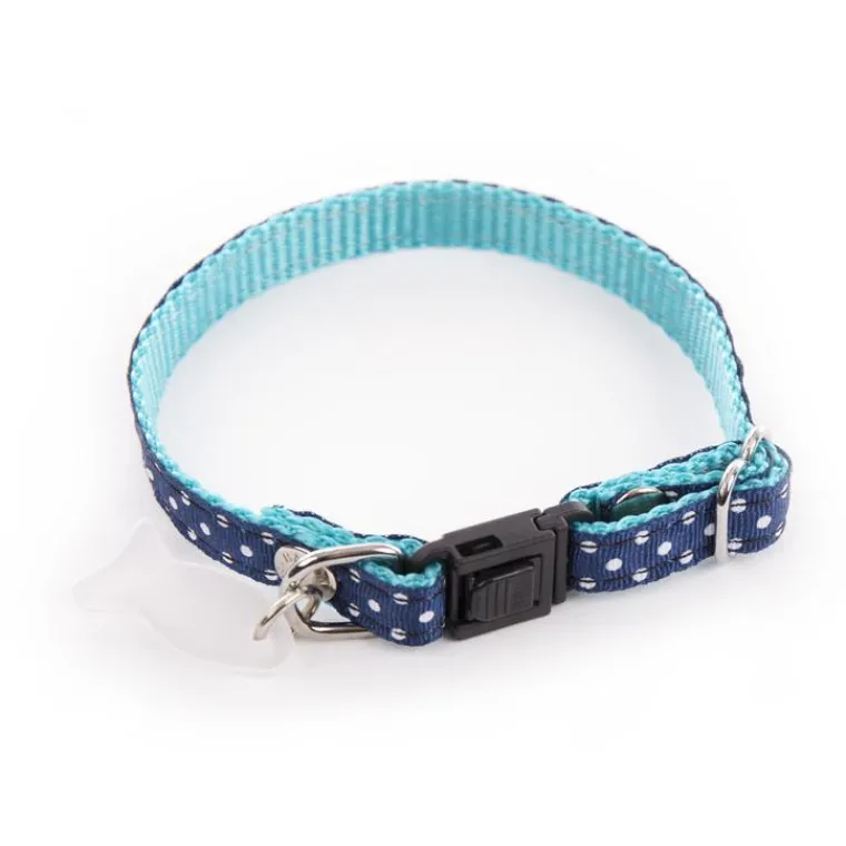MARTIN SELLIER Collier pour chat bleu à pois blancs