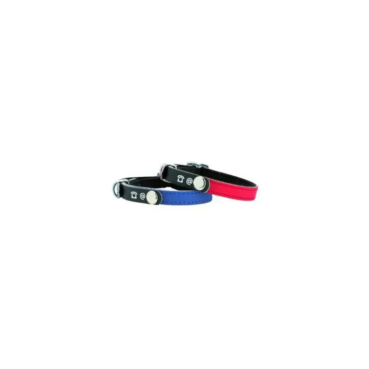 BOBBY Collier pour chat en cuir coloris rouge porte-adresse