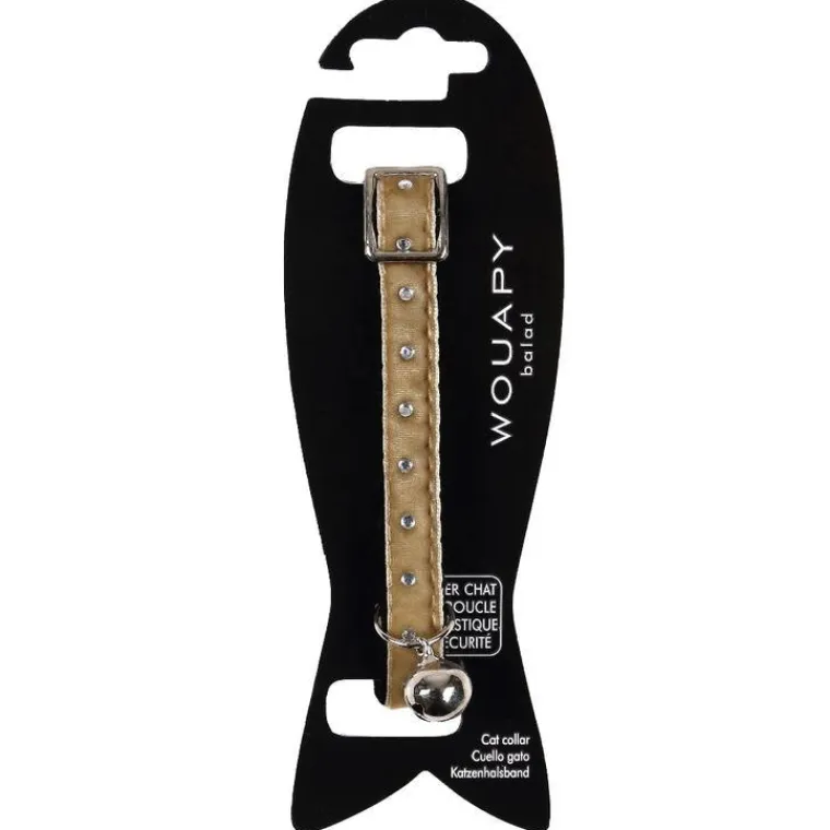 WOUAPY Collier pour chat en nylon coloris beige avec galon velours strass - Taille unique