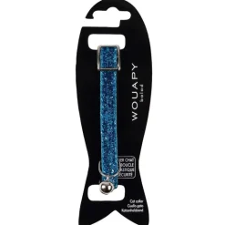 WOUAPY Collier pour chat en nylon coloris bleu avec galon velours paillette - Taille unique