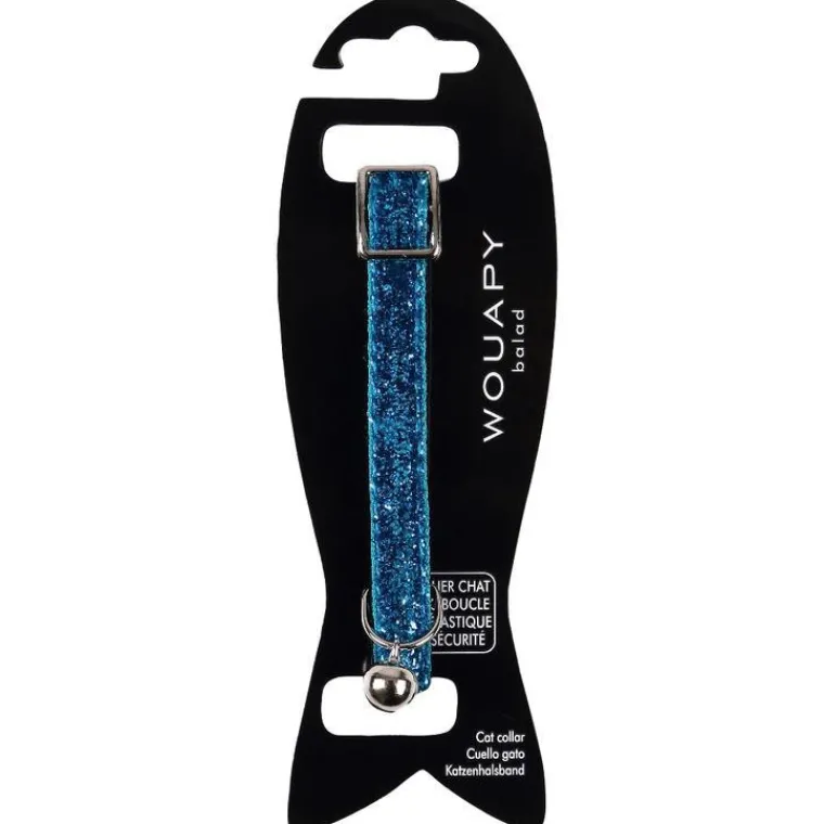 WOUAPY Collier pour chat en nylon coloris bleu avec galon velours paillette - Taille unique
