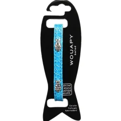 WOUAPY Collier pour chat en simili cuir croco coloris bleu fantaisie avec des poissons - Taille unique