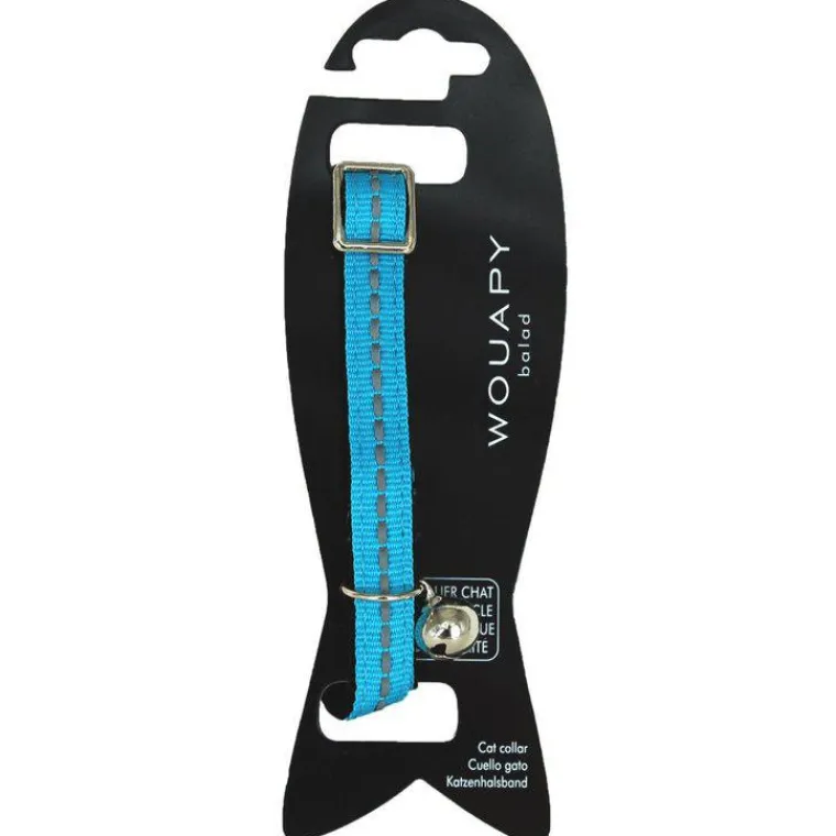 WOUAPY Collier pour chat en velours coloris bleu avec galon réfléchissant - Taille unique