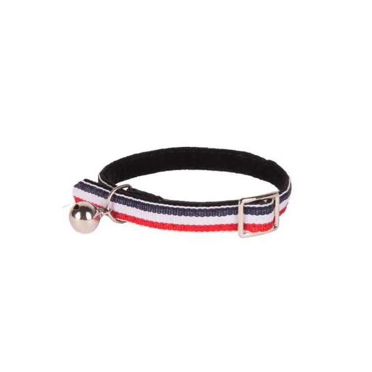 WOUAPY Collier pour chat en velours coloris bleu, blanc, rouge style rayure - Taille unique