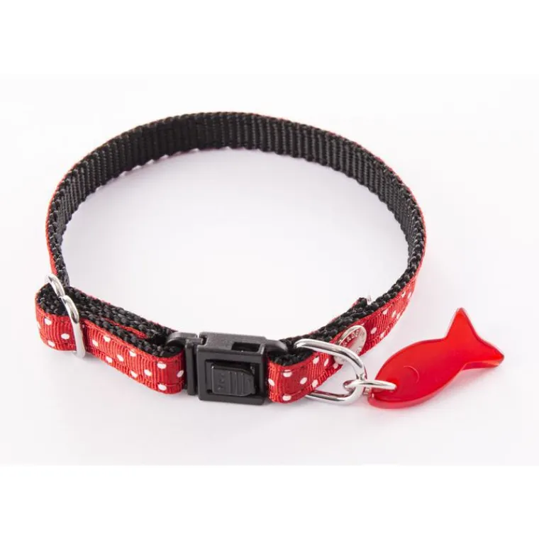 MARTIN SELLIER Collier pour chat rouge à pois blancs