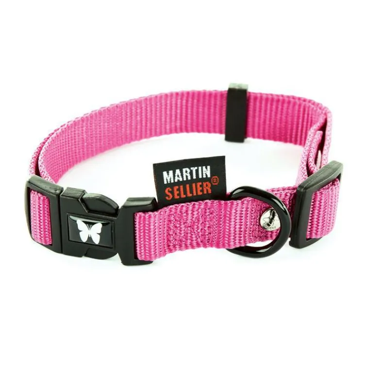 MARTIN SELLIER Collier réglable en nylon rose pour chien - 2,5x45/65 cm