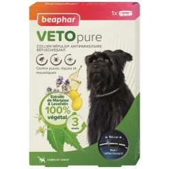 BEAPHAR Collier répulsif antiparasitaire réfléchissant pour le chiot et le chien coloris noir VETOpure – 60 cm