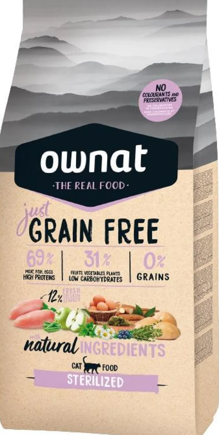 OWNAT Croquette pour chat adulte stérilisé Grain Free Just - 3 kg