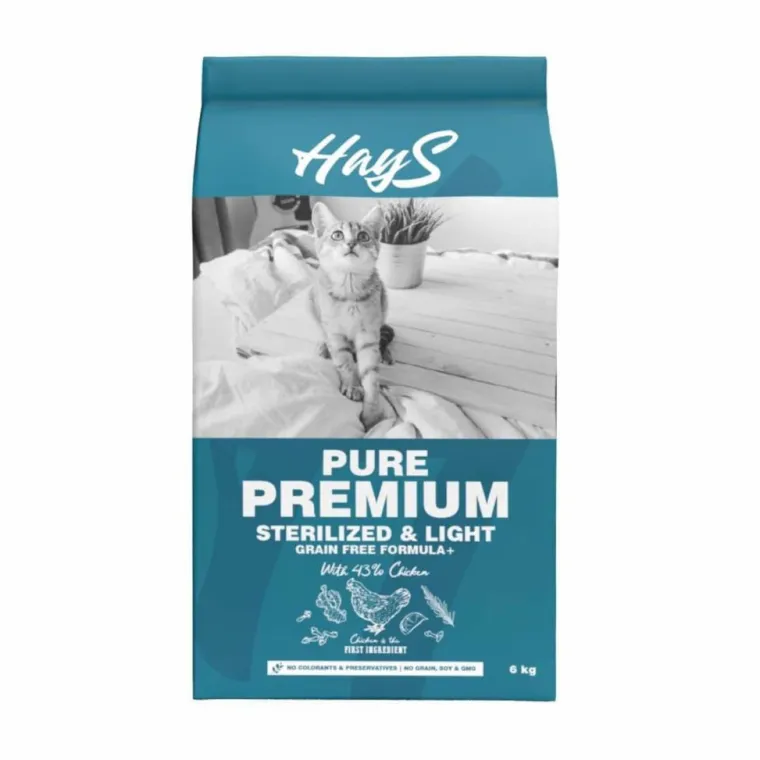 HAYS Croquette pour chat adulte stérilisé au poulet light Pure Premium - 6 kg