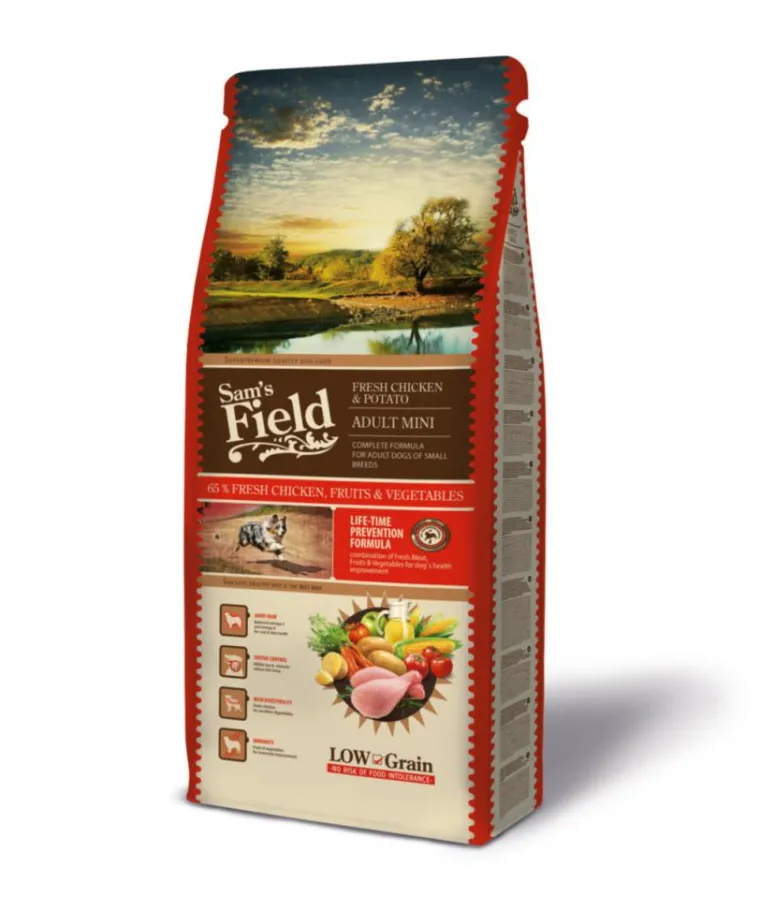 SAM'S FIELD Croquette pour chien adulte de petite taille au poulet avec des pommes de terre - 8 kg