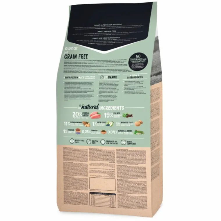 OWNAT Croquette pour chien adulte Just Grain Free au poulet - 14 kg