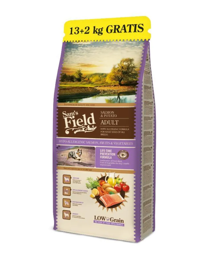 SAM'S FIELD Croquette pour chien au saumon - 13 + 2 kg