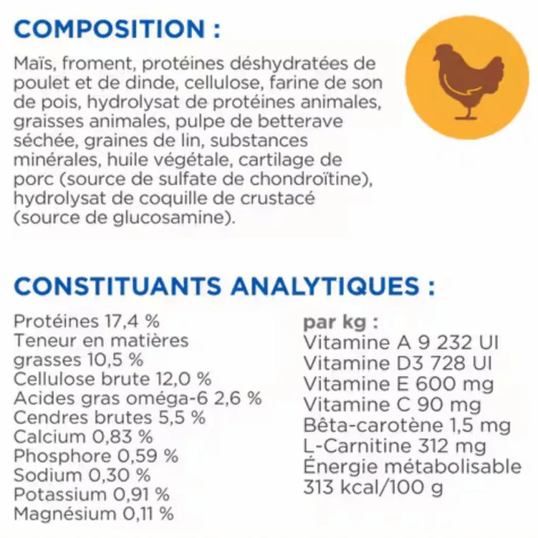HILL'S Croquette pour chien mature light au poulet - 2,5 kg