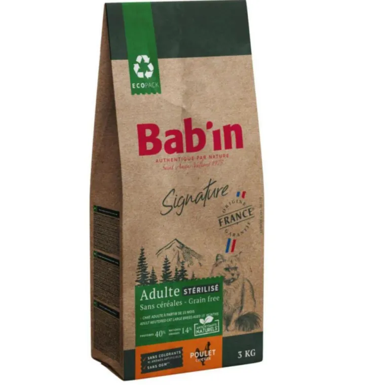 BAB'IN Croquettes pour chat adulte stérilisé au poulet sans céréales Signature - 3 kg