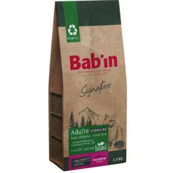 BAB'IN Croquettes pour chat adulte stérilisé au saumon sans céréales Signature - 1,5 kg