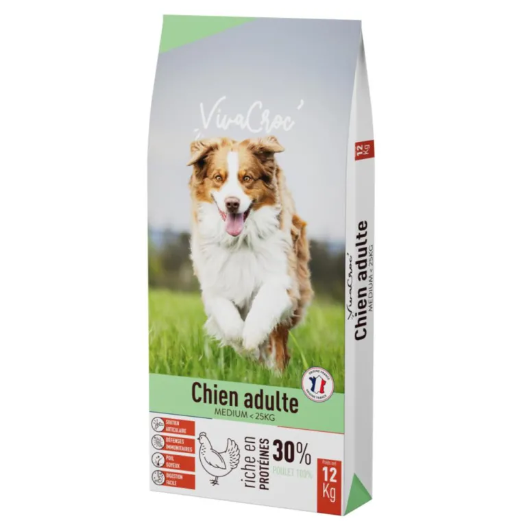 VIVACROC Croquettes pour chien medium adulte au poulet – 12 kg