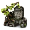EUROPET Décor aquarium temple angkor avec ses plantes coloris gris résine de polyester - 23 x 14 x 21 cm