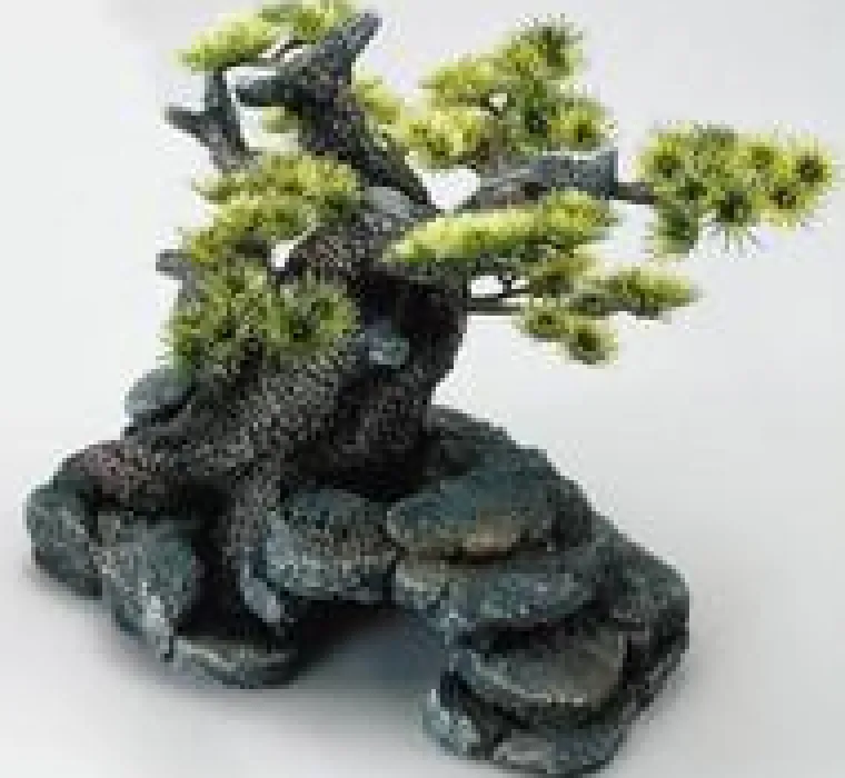 EUROPET Décor d'aquarium pierre bonsai coloris vert en résine de polyester - 16,5 x 16,5 x 18 cm
