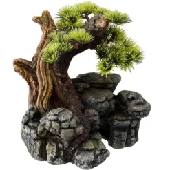 EUROPET Décor d'aquarium pierre bonsai coloris vert en résine de polyester - 16,5 x 16,5 x 18 cm