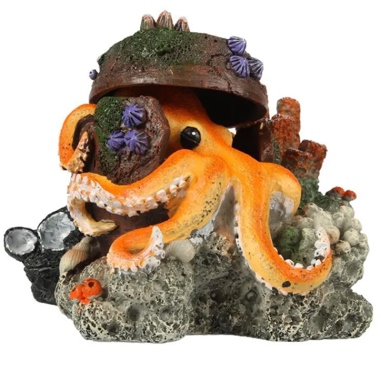 EUROPET Décor d’aquarium pieuvre orange - 15,5 x 12,5 x 11 cm