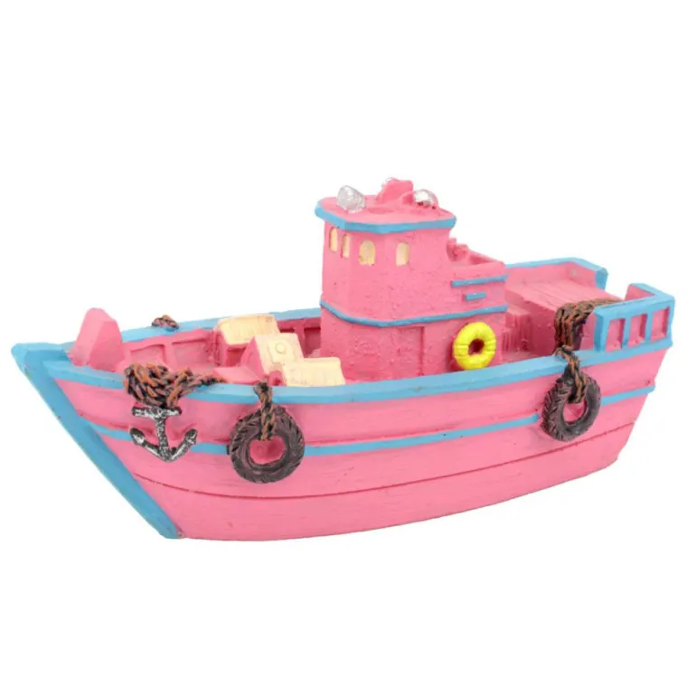 AQUATLANTIS Décoration pour aquarium coloris rose Bateau de Pêcheur - 12,5 x 5 x 6,5 cm