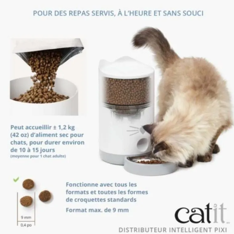 CATIT Distributeur de nourriture pour chat coloris blanc Pixi Smart Wifi – 1,2 kg