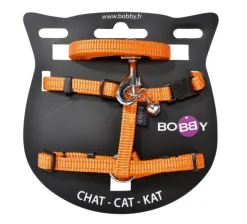 BOBBY Ensemble sellerie pour chat coloris orange en nylon harnais et laisse Safe - Taille XS
