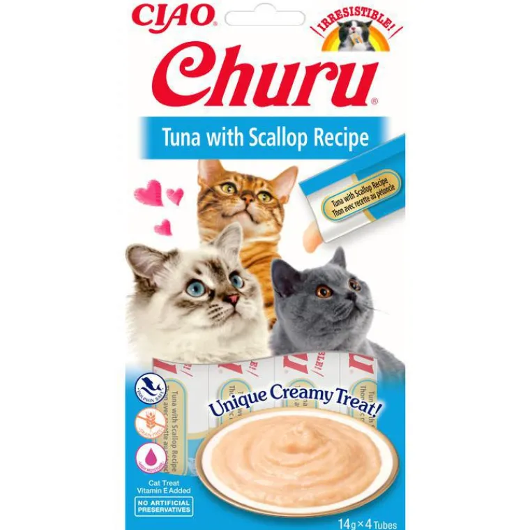 INABA Friandise à lécher pour chat Churu thon/pétoncle 14 g - les 4 pièces